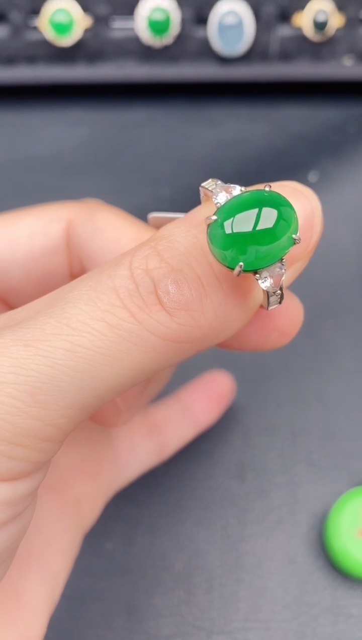 银S925镶嵌戒指翡翠天然a货翡翠242