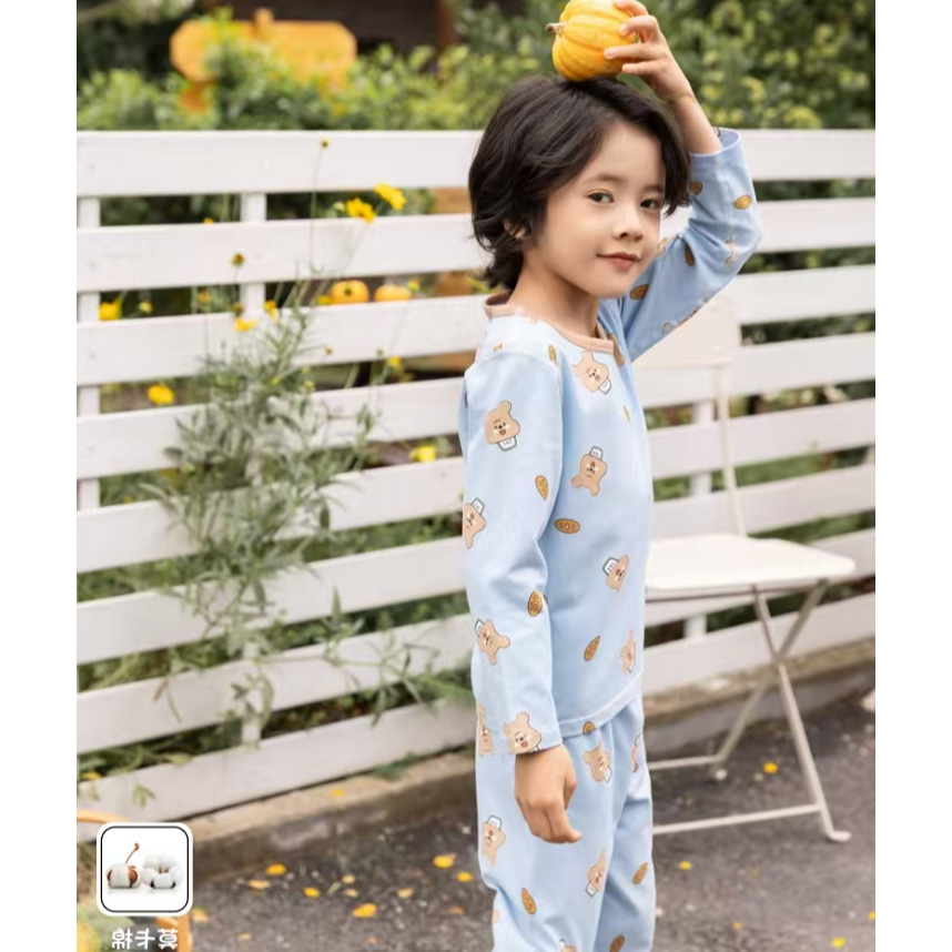 小松鼠洛洛橄榄球熊头男童莫卡棉秋衣套装LL2H2429