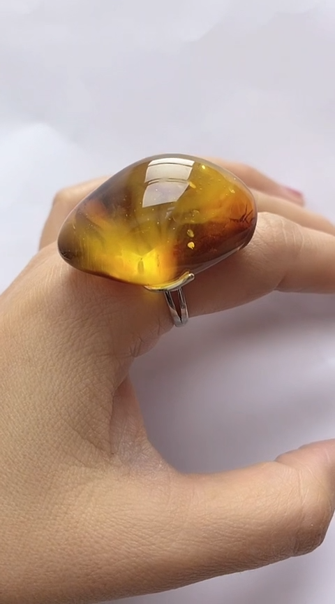 【闪购商品】琥珀裸石银S925镶嵌琥珀戒指