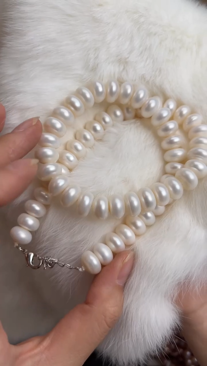 未镶嵌21淡水珍珠无核*算盘珠珍珠项链11mm左右