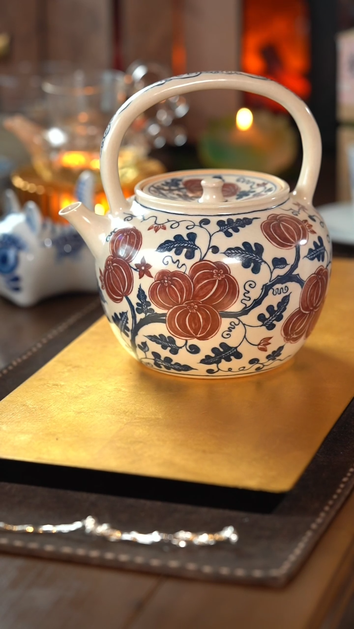 【闪购商品】霖松堂 青花釉里红西瓜 松涛烧水壶