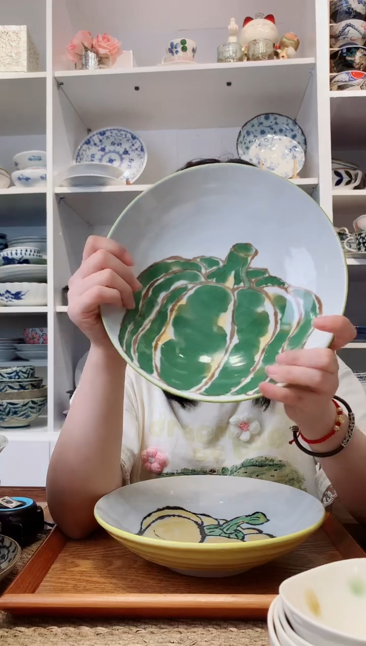 陶瓷美浓烧南瓜大深盘