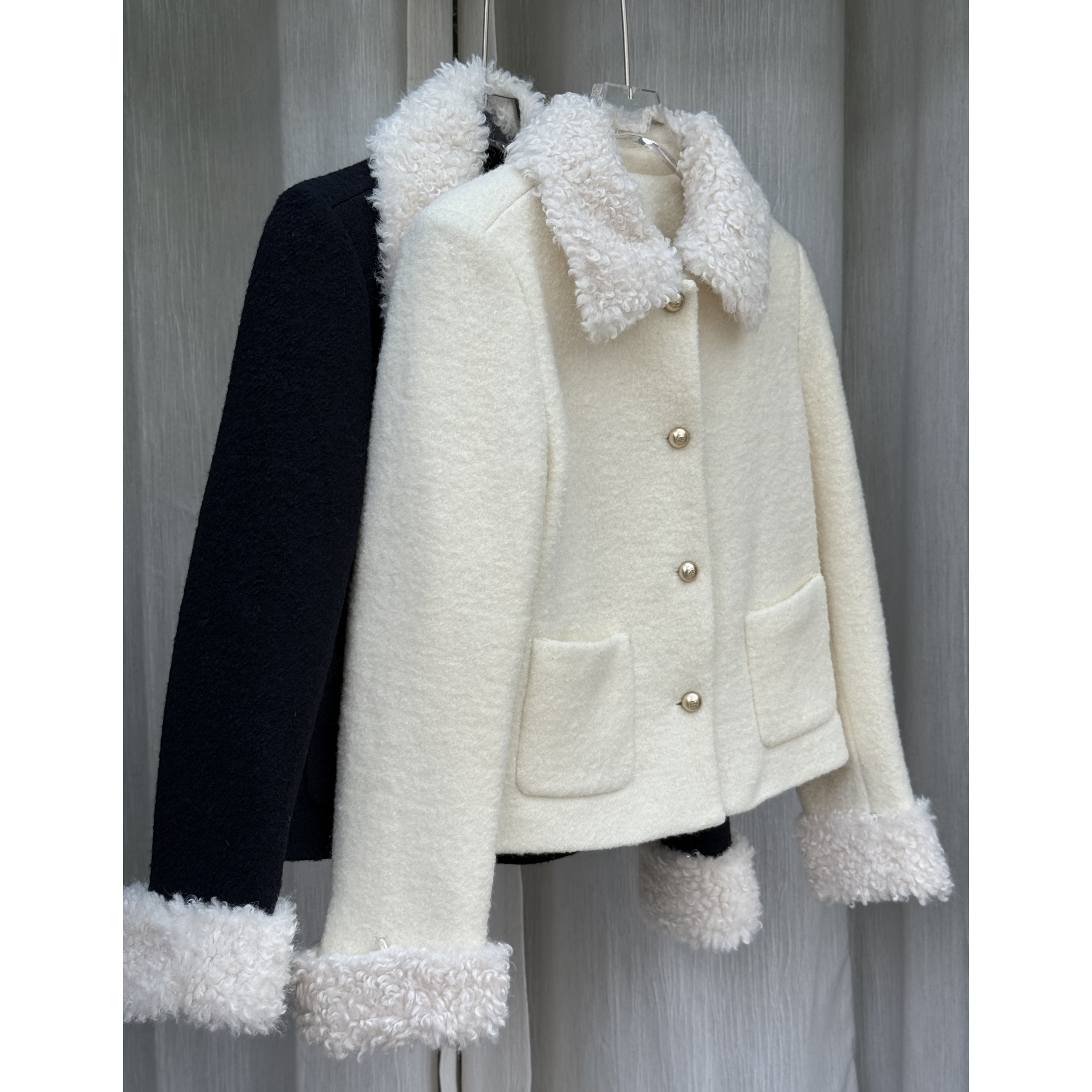 Uninhabitable 90白鹅绒羽绒服100羊毛外套！领子袖口可拆！鹅绒服