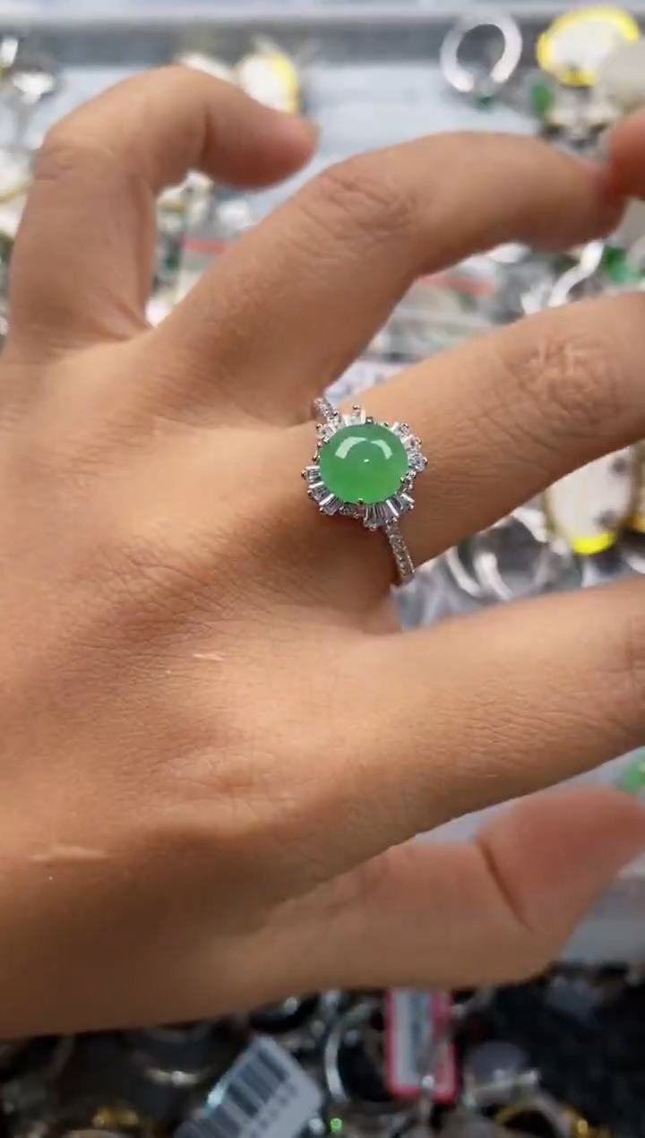 银S925镶嵌戒指翡翠666--1