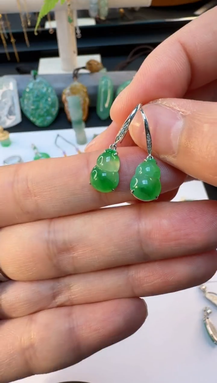 【闪购商品】翡翠耳饰18K金镶嵌缅甸翡翠A货耳饰