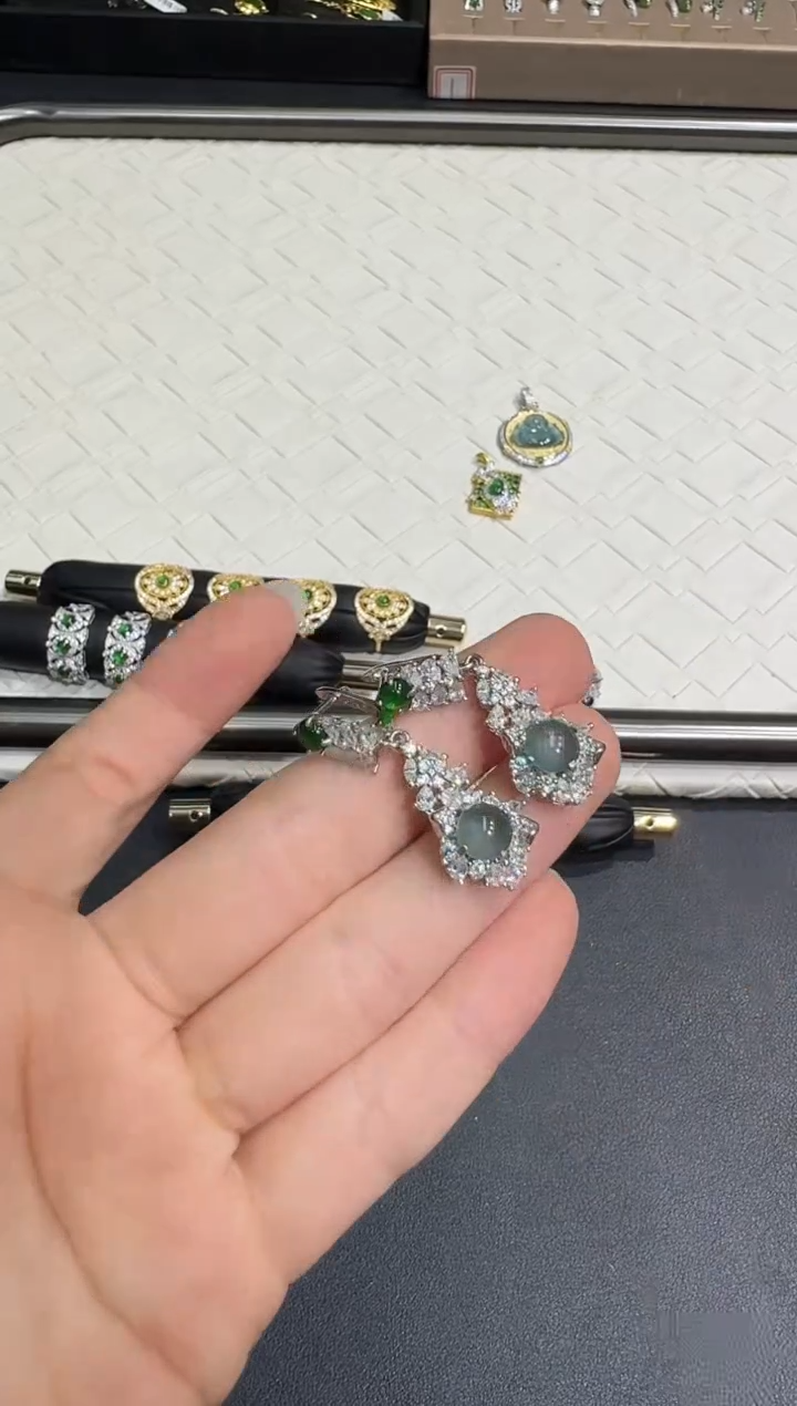 翡翠银S925镶嵌耳饰X0812-1822-648