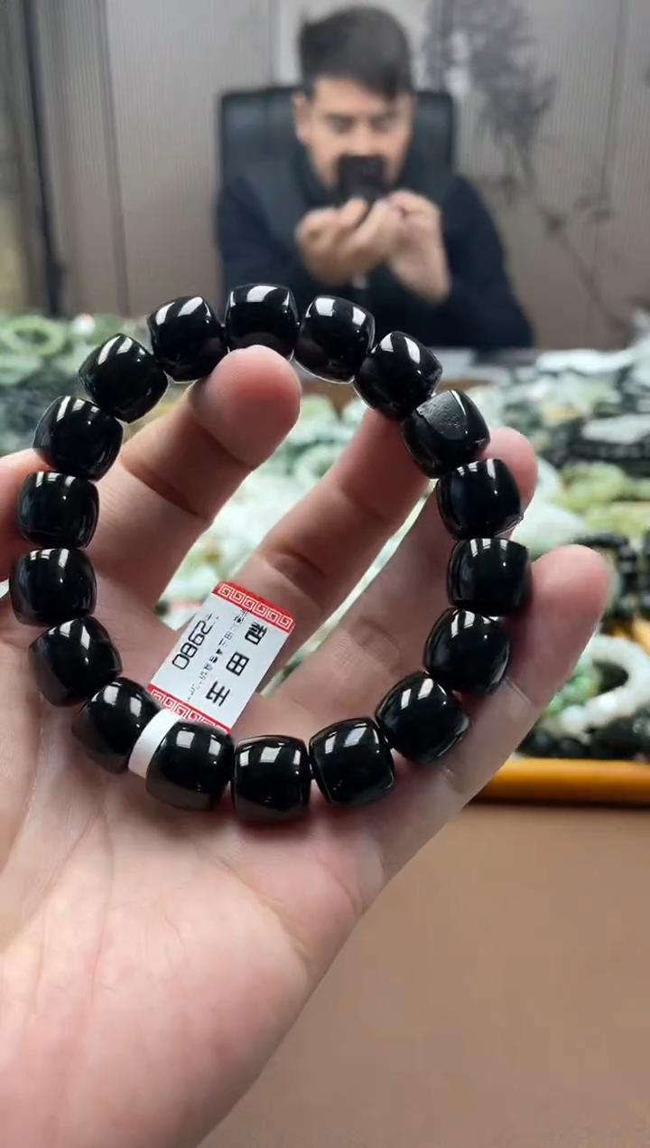 未镶嵌手串和田玉纯天然新疆塔县黑青13直切