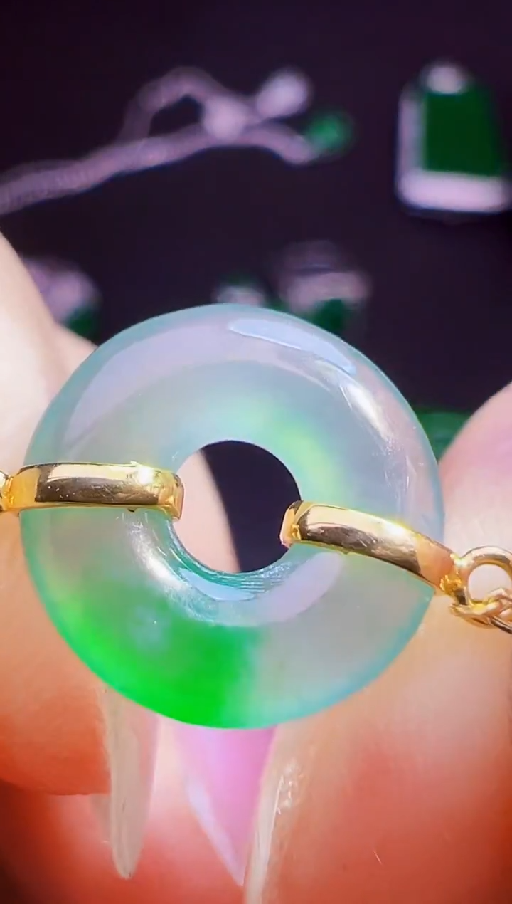 18K金镶嵌手链翡翠朱翡翠