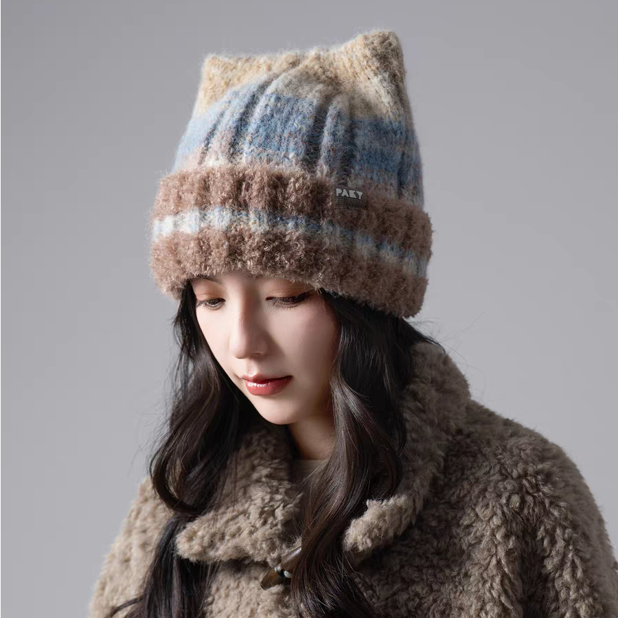 韩版ins风针织毛线帽子女秋冬季猫耳朵保暖护耳显脸小百搭套头帽