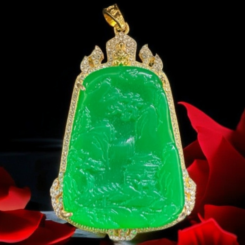 CT017 绿色山水吊坠