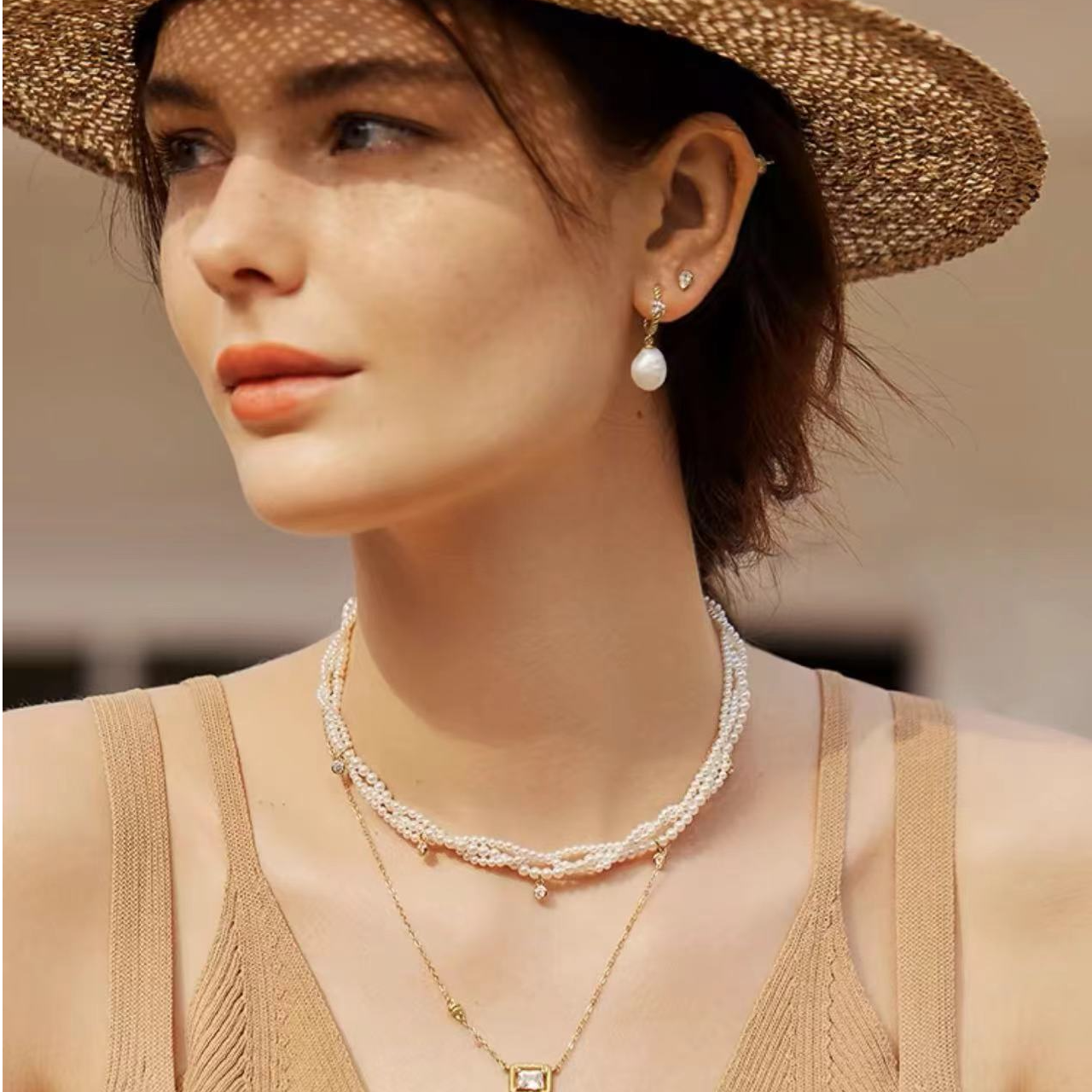 链子925银仿珍珠 【编织三层麻花项链】秋冬气质时尚轻奢多层叠戴