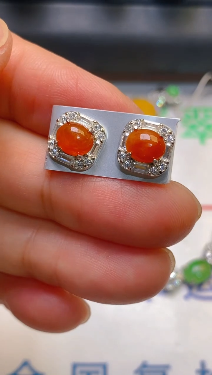 【闪购商品】翡翠耳饰银S925镶嵌天然A货翡翠1