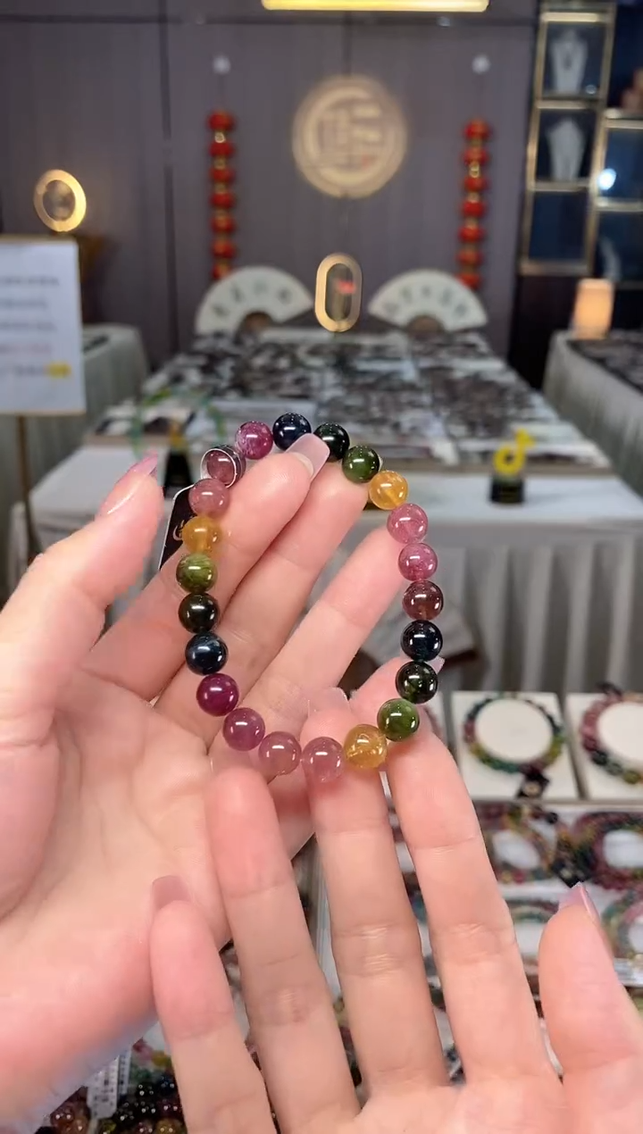 未镶嵌冰透体老矿碧玺彩虹单圈手串8mm+碧玺多样性发一条hon