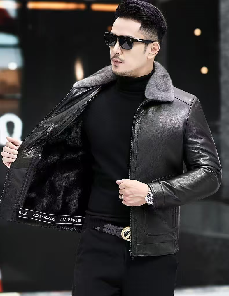 【11-50】冬季新款男士高档山羊皮皮衣翻领休闲时尚帅气百搭外套