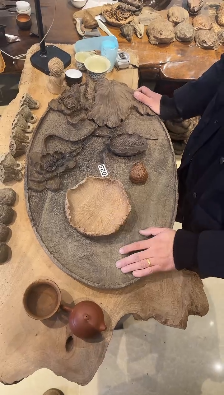 木025号乌木金丝楠干泡+茶则+小果盘+角蛙