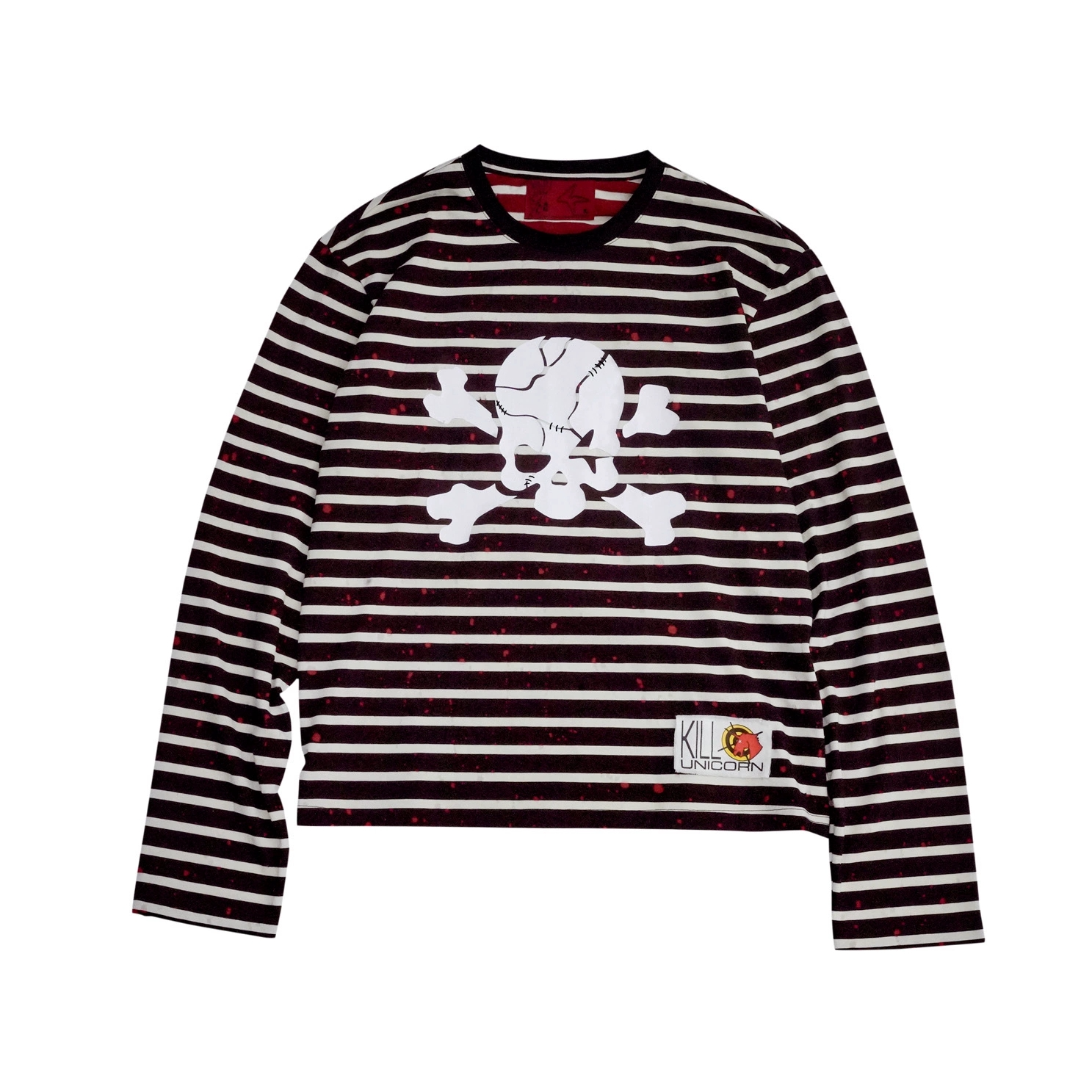 4AW/25aw*海盗骷髅头印花长袖t恤男女秋季新款条纹小众设计上衣