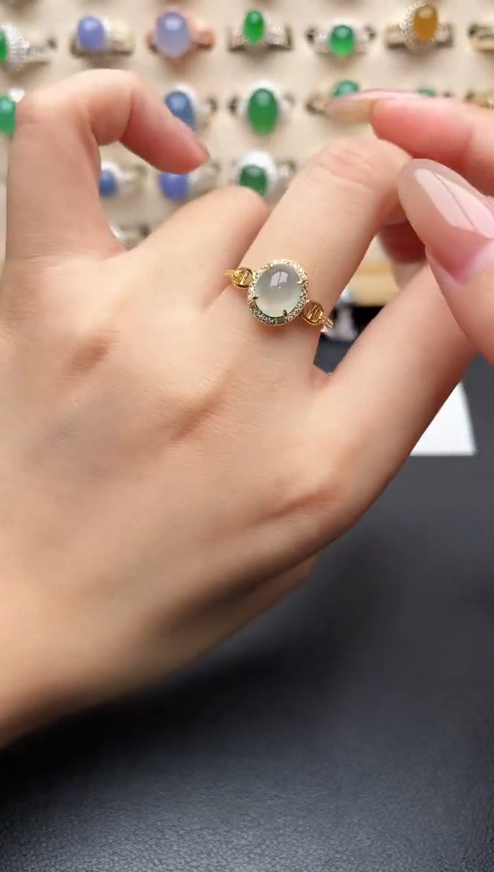 银S925镶嵌戒指翡翠一物一证一礼盒