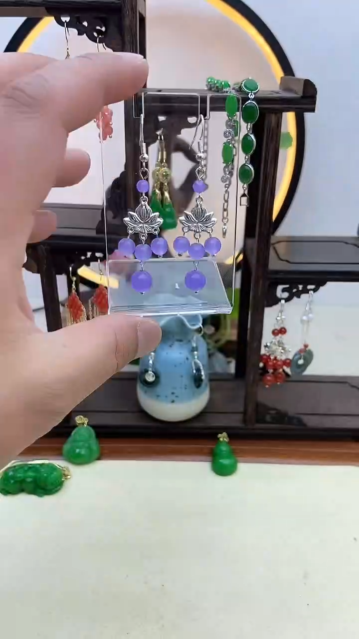 【闪购商品】翡翠耳饰银S925镶嵌87号