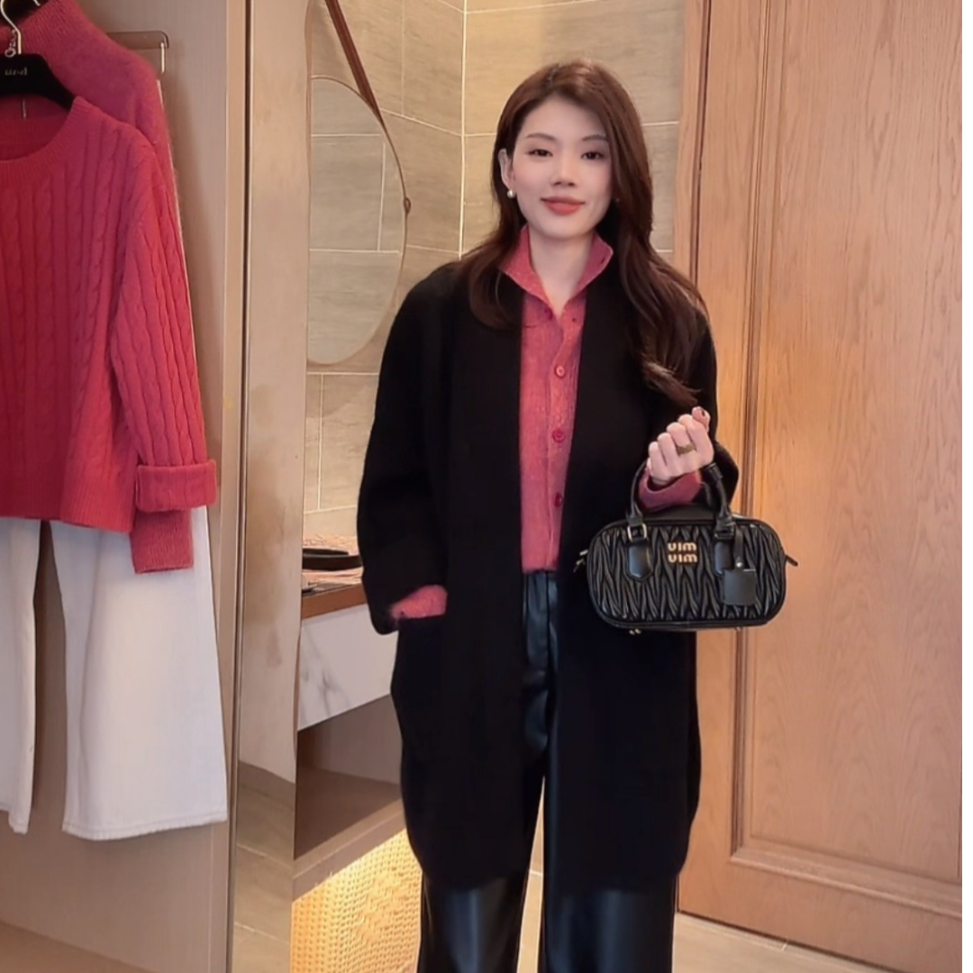 【月下听松】轻奢松弛慵懒风长袖兔毛外套宽松简约针织毛呢外套
