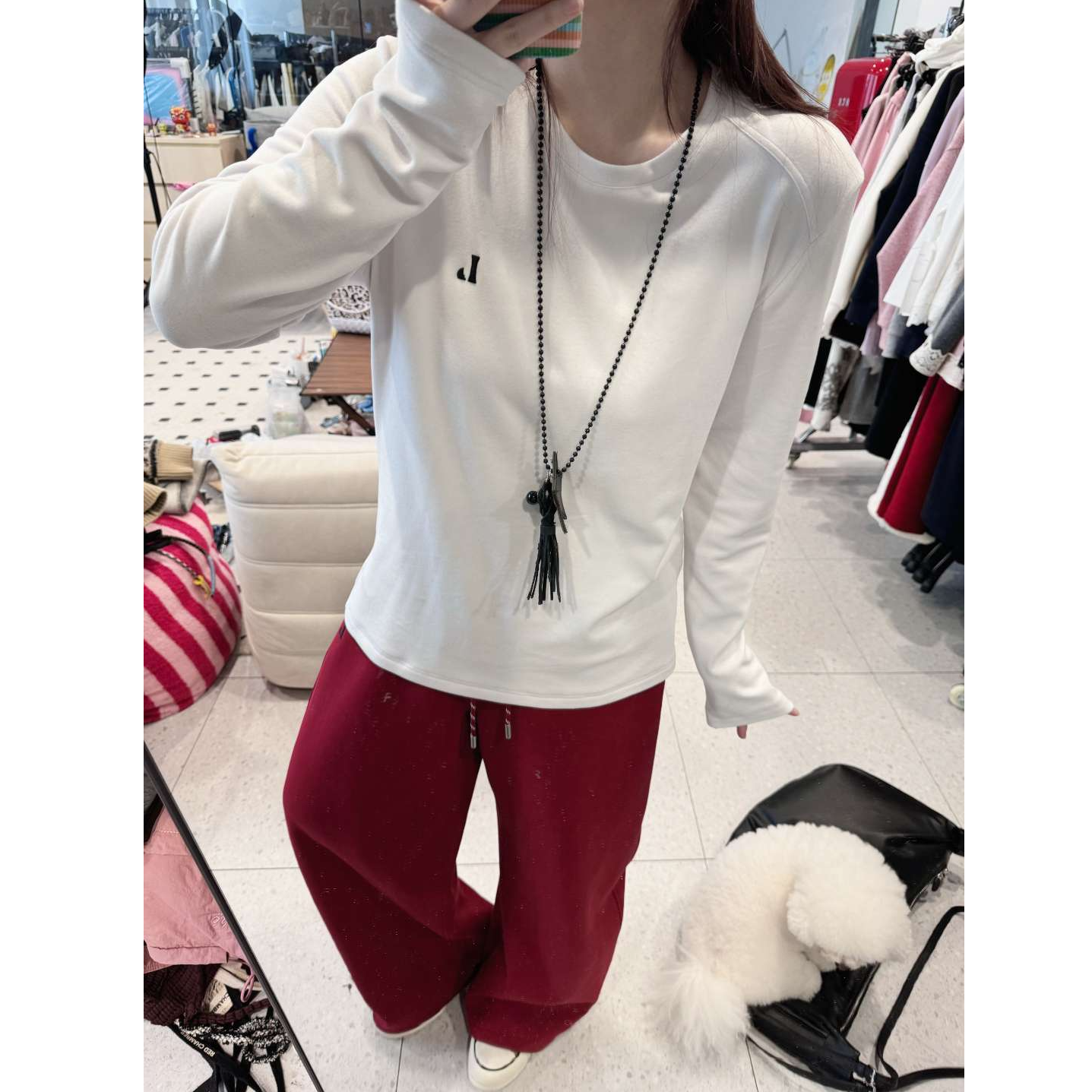 晶咕【贴身法宝！】秋冬简约百搭字母刺绣圆领绒感打底上衣T恤