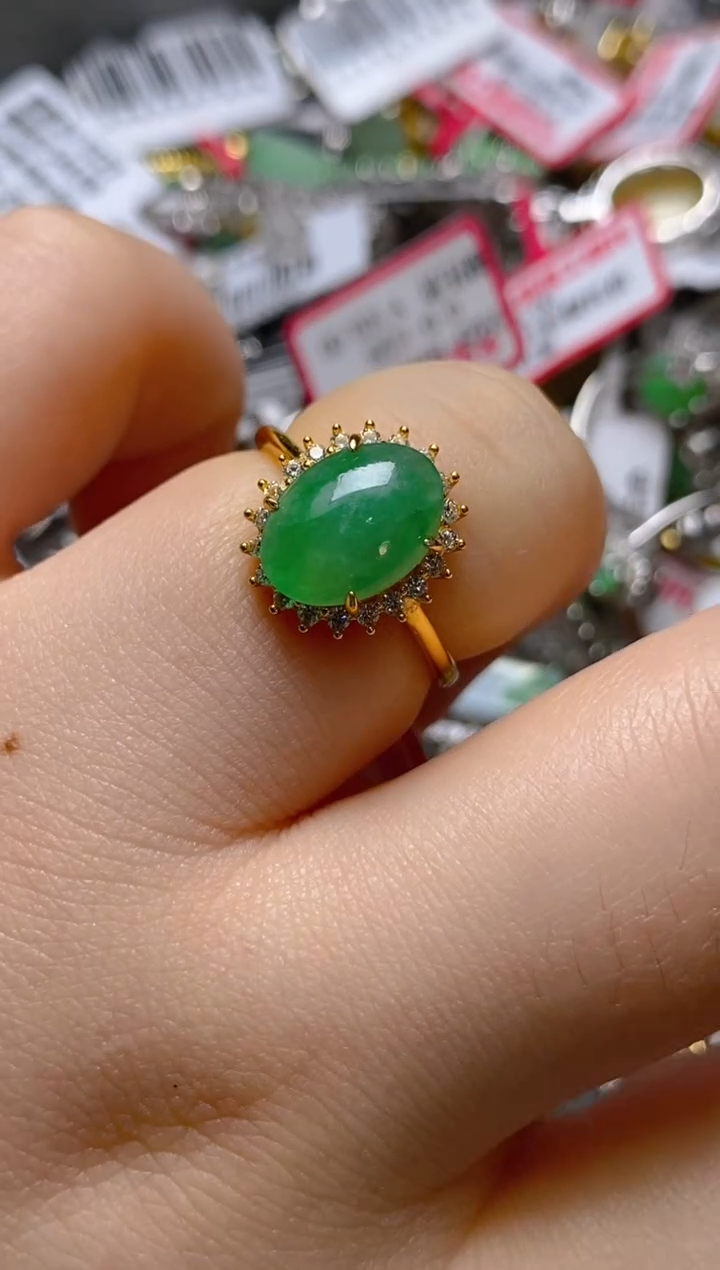 银S925镶嵌戒指翡翠百内无证书