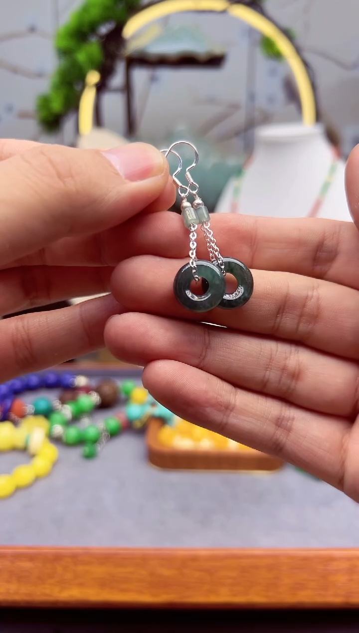 【闪购商品】翡翠耳饰银S925镶嵌e287`````