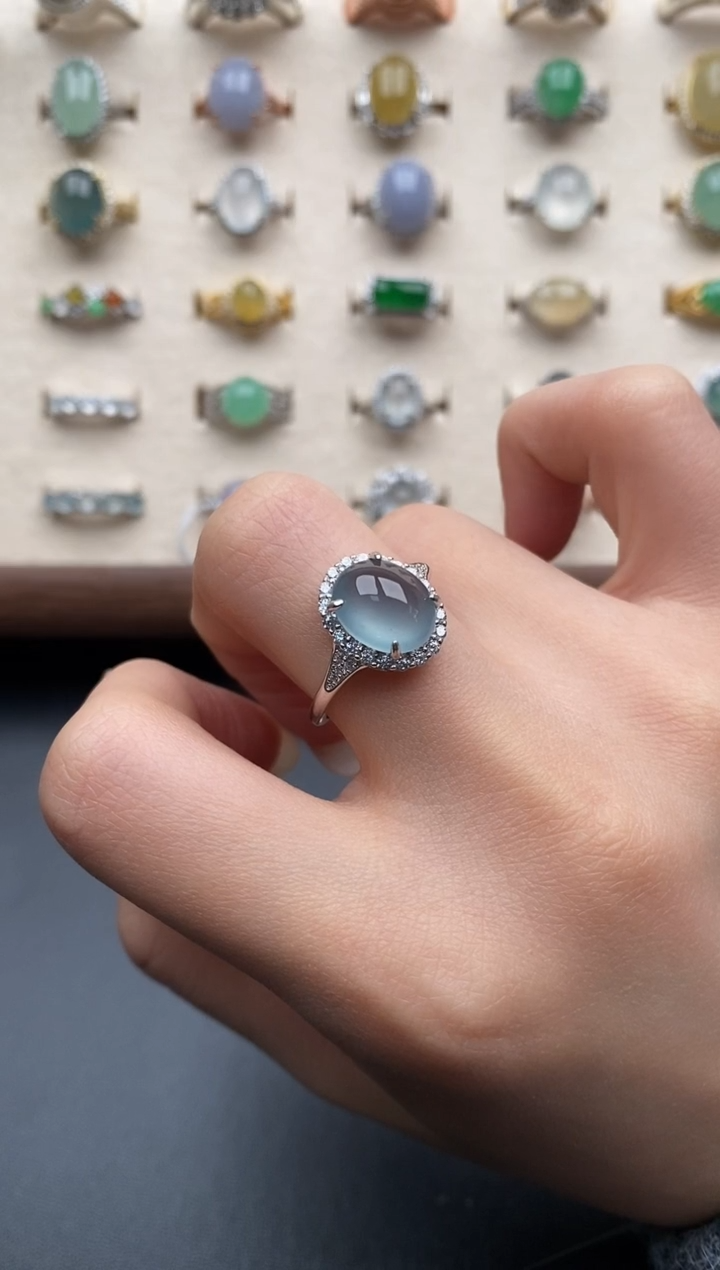 银S925镶嵌戒指翡翠沐**C一物一证一礼盒