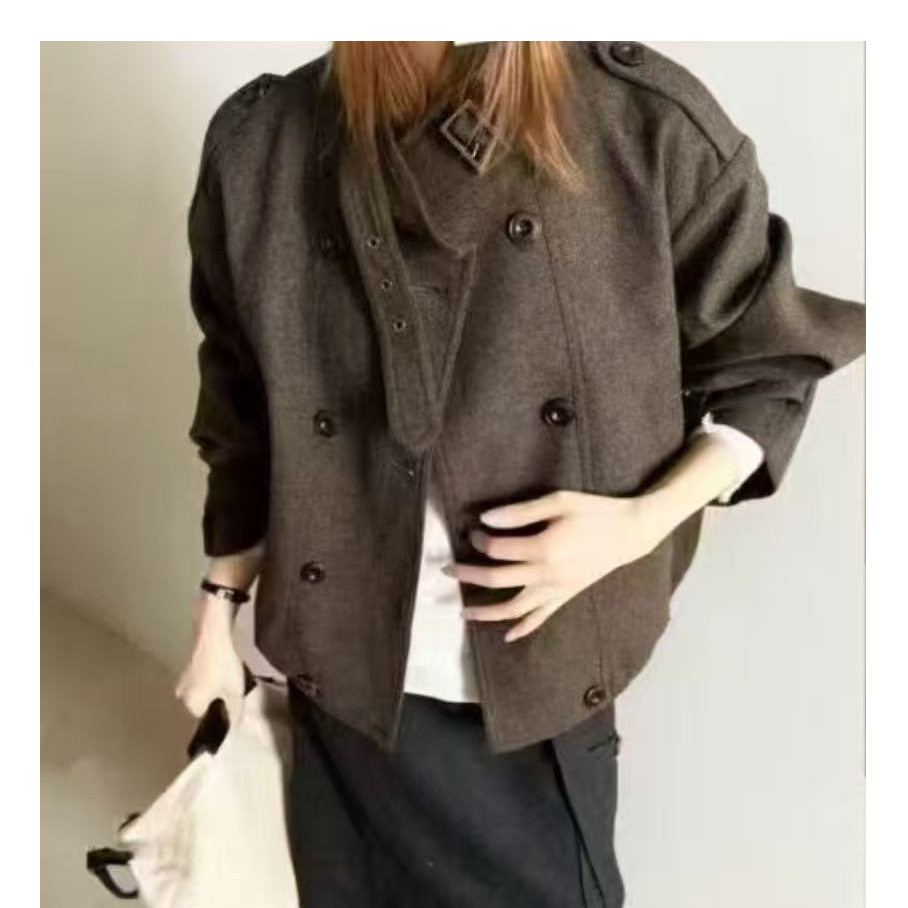 羊狨Y1070咖双排扣时尚外套8821