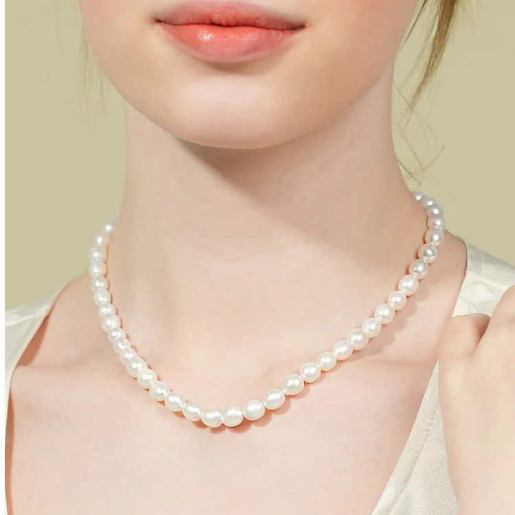 7-8mm米型珠小米珠珍珠项链气质百搭简约经典优雅胖东来女款