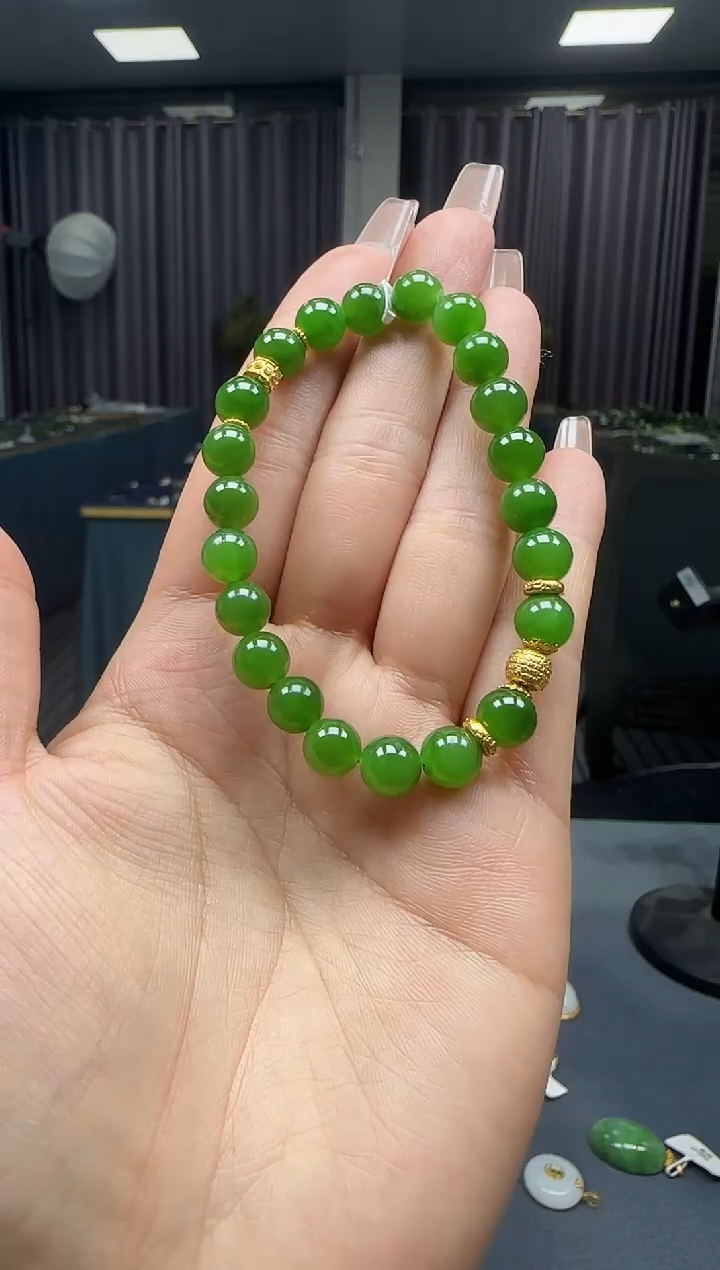 【闪购商品】和田玉手串18K金镶嵌1