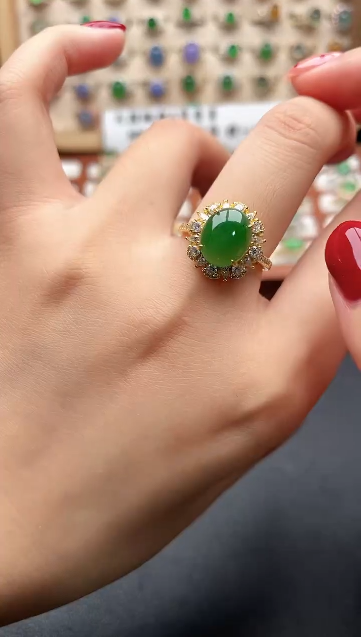 银S925镶嵌戒指翡翠一物一证一礼盒