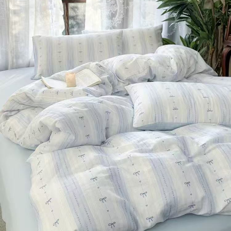 【时光里蓝四件套】时尚碎花软糯双层纱新款加厚清新风200*230