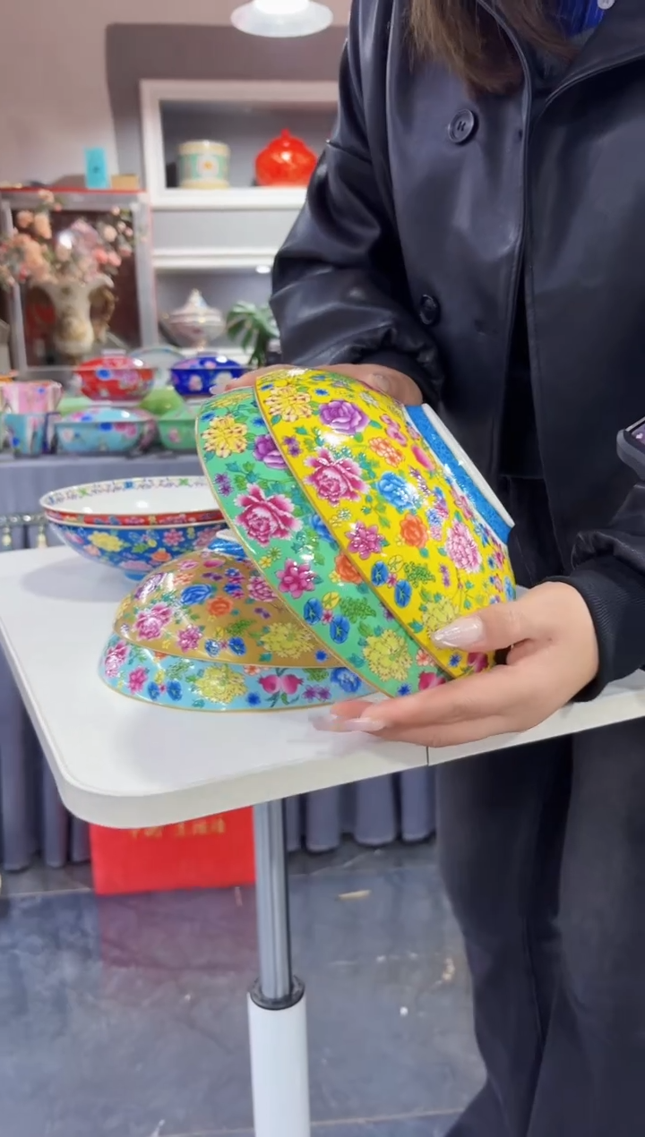 珐琅 8.5英寸元宝盘2个景德镇混色  