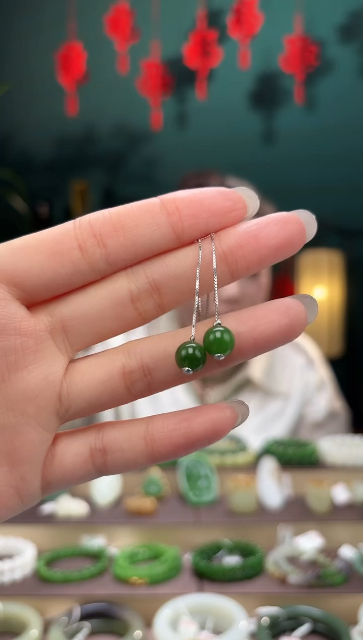 【闪购商品】和田玉耳坠银S925镶嵌耳坠