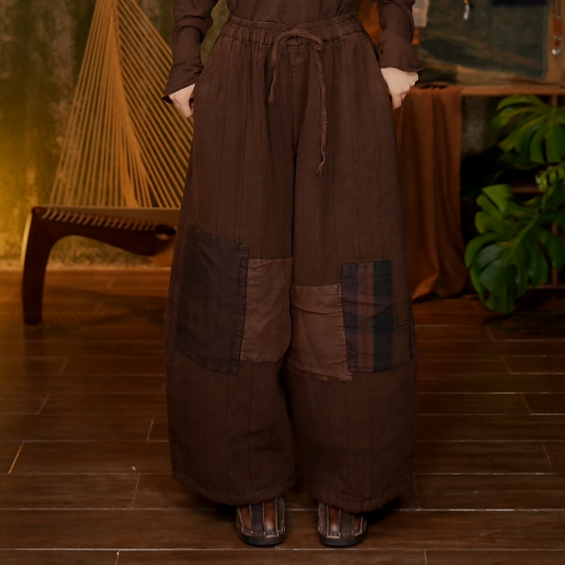 25AW77亚麻秋冬厚款哈伦裤阔腿裤休闲裤靴裤休闲做旧松紧腰