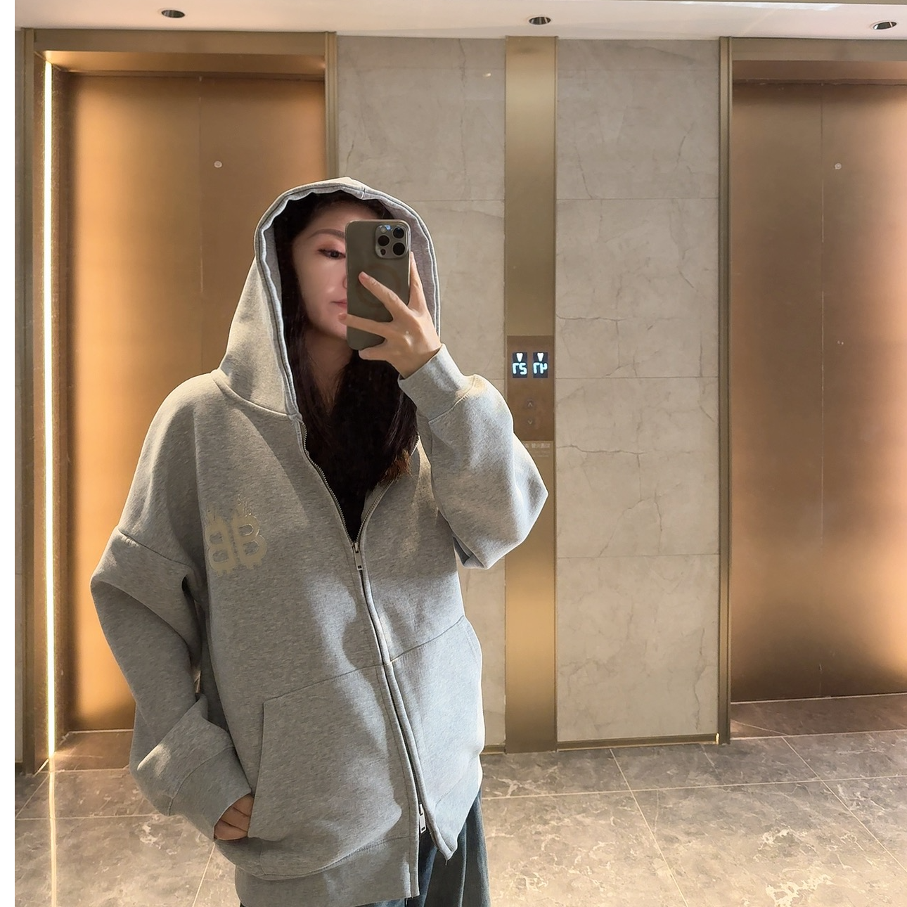 QUPENGME 轻奢版秋冬季连帽卫衣长袖时尚宽松上衣