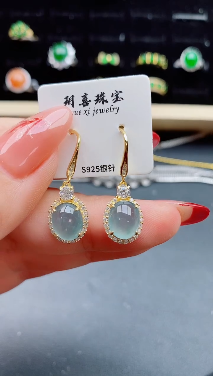 【闪购商品】翡翠耳饰银S925镶嵌211312