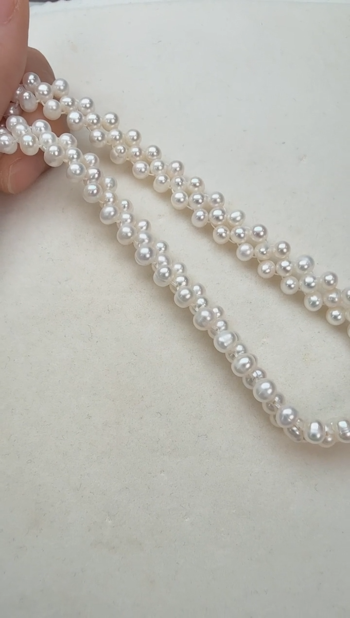 颈饰银S925镶嵌淡水珍珠正圆编织链【