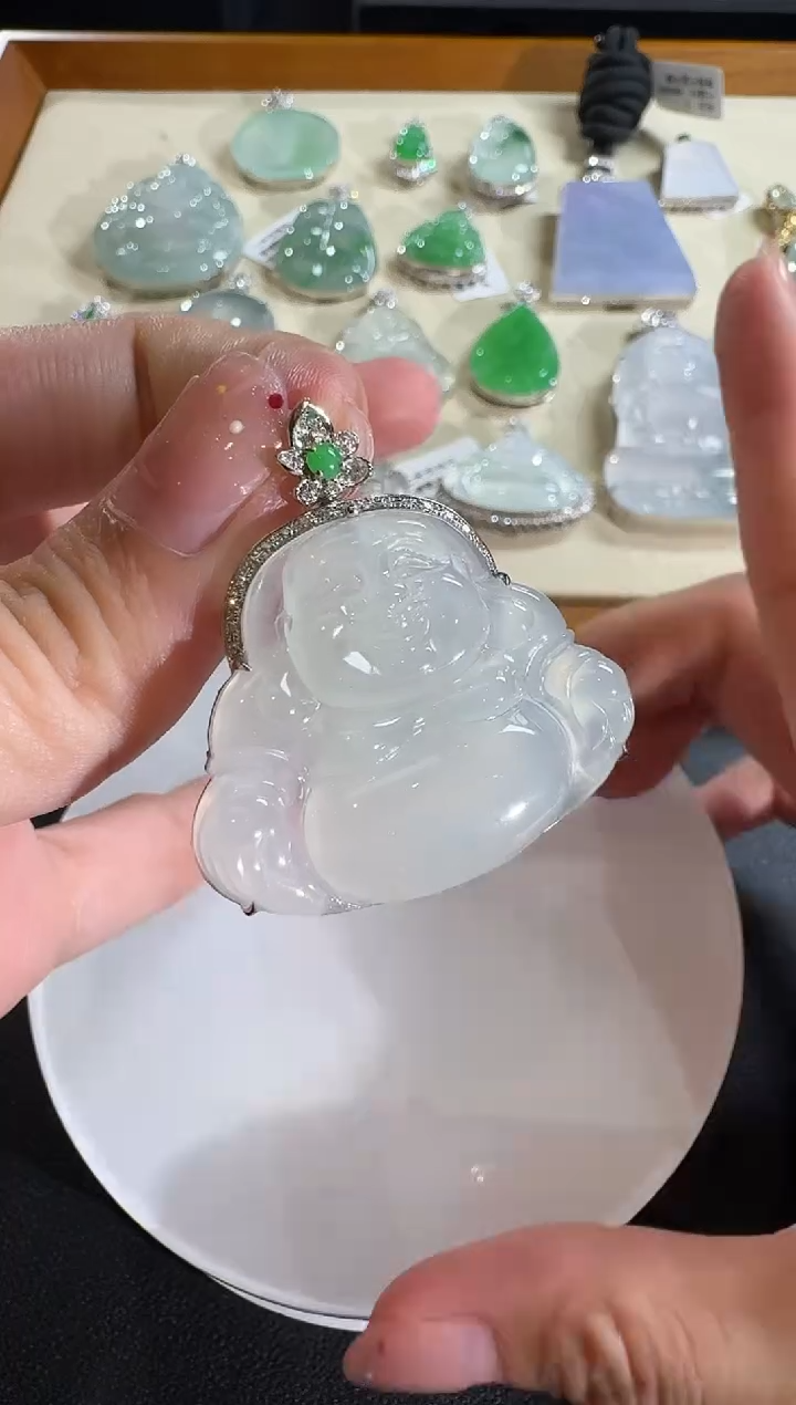 【闪购商品】翡翠吊坠(不含链)18K金镶嵌【源头工厂】钻石镶嵌