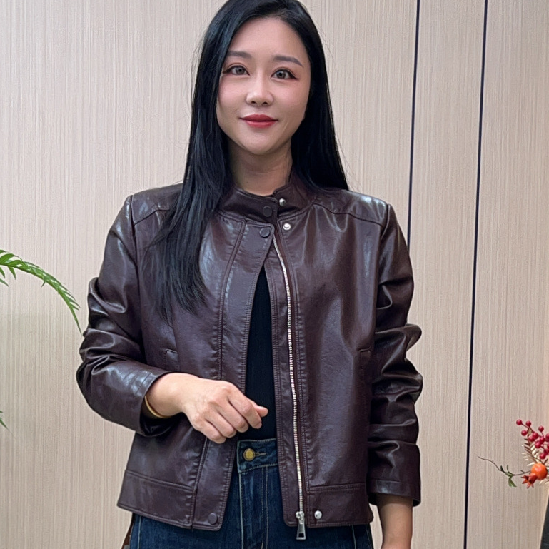 欧洲站2025秋季新款短款立领皮夹克机车时尚黑色PU皮皮衣外套女