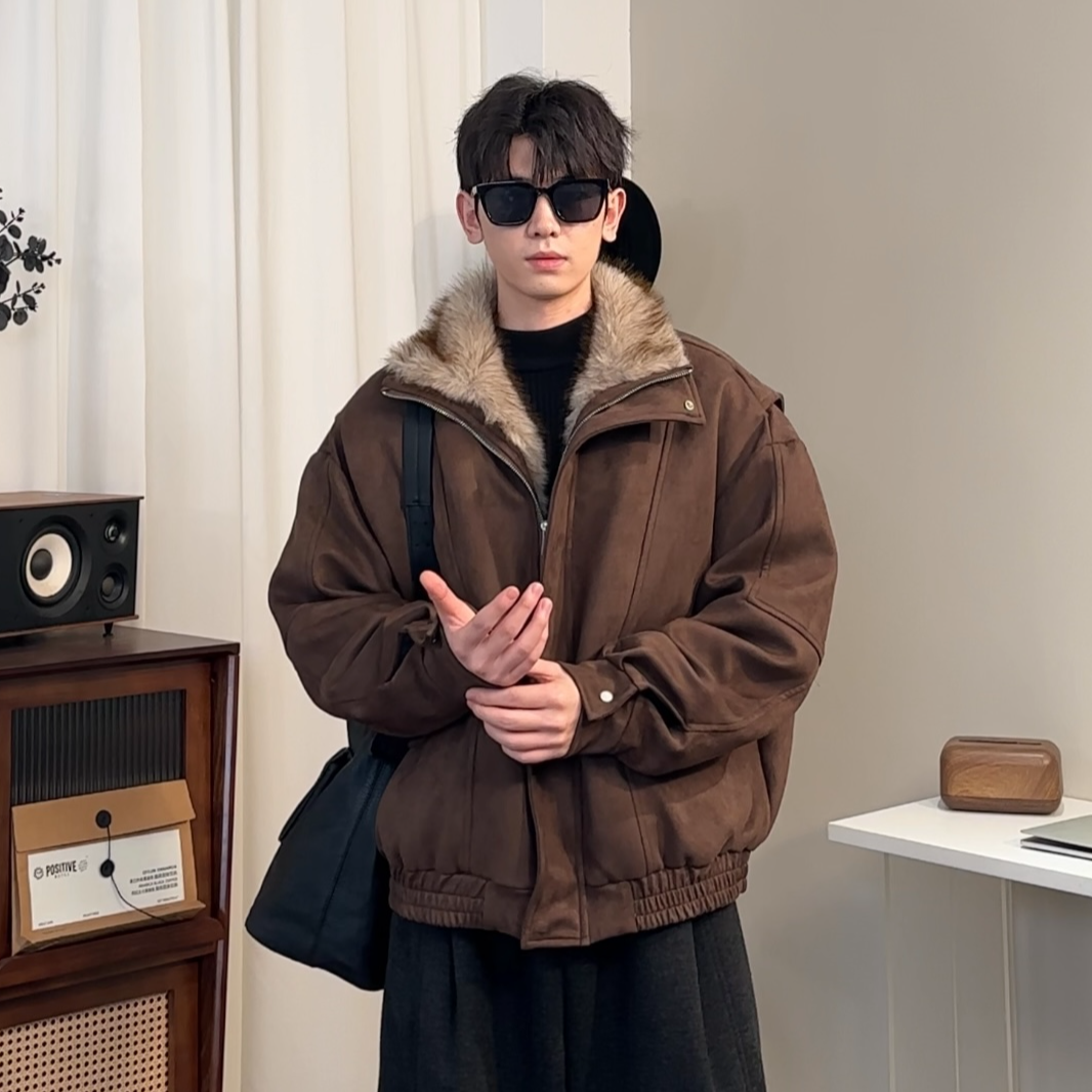 不太董【十二月的暖阳】冬季立体裁剪座山雕夹棉外套渐变色毛领美式