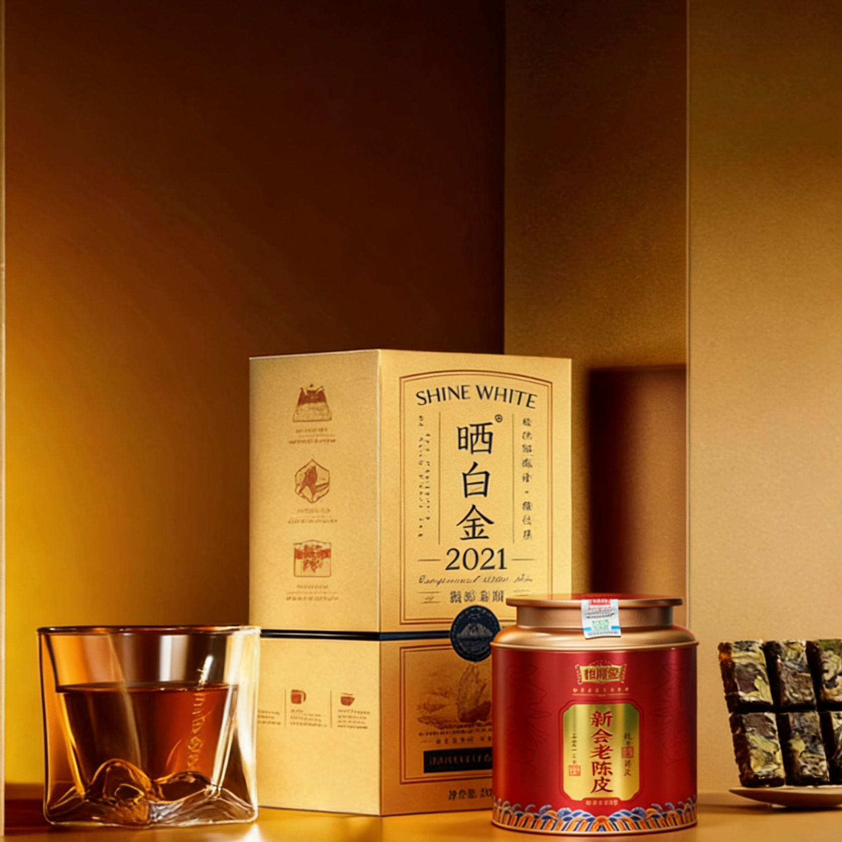 晒白金紧压寿眉2021年360g+甘润堂2013年新会陈皮纯干高端送礼50g