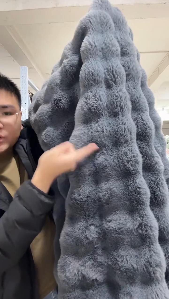 兔毛【高货托斯卡纳泡泡毯2*2.3米】外贸原单毛毯拍完现场打开看