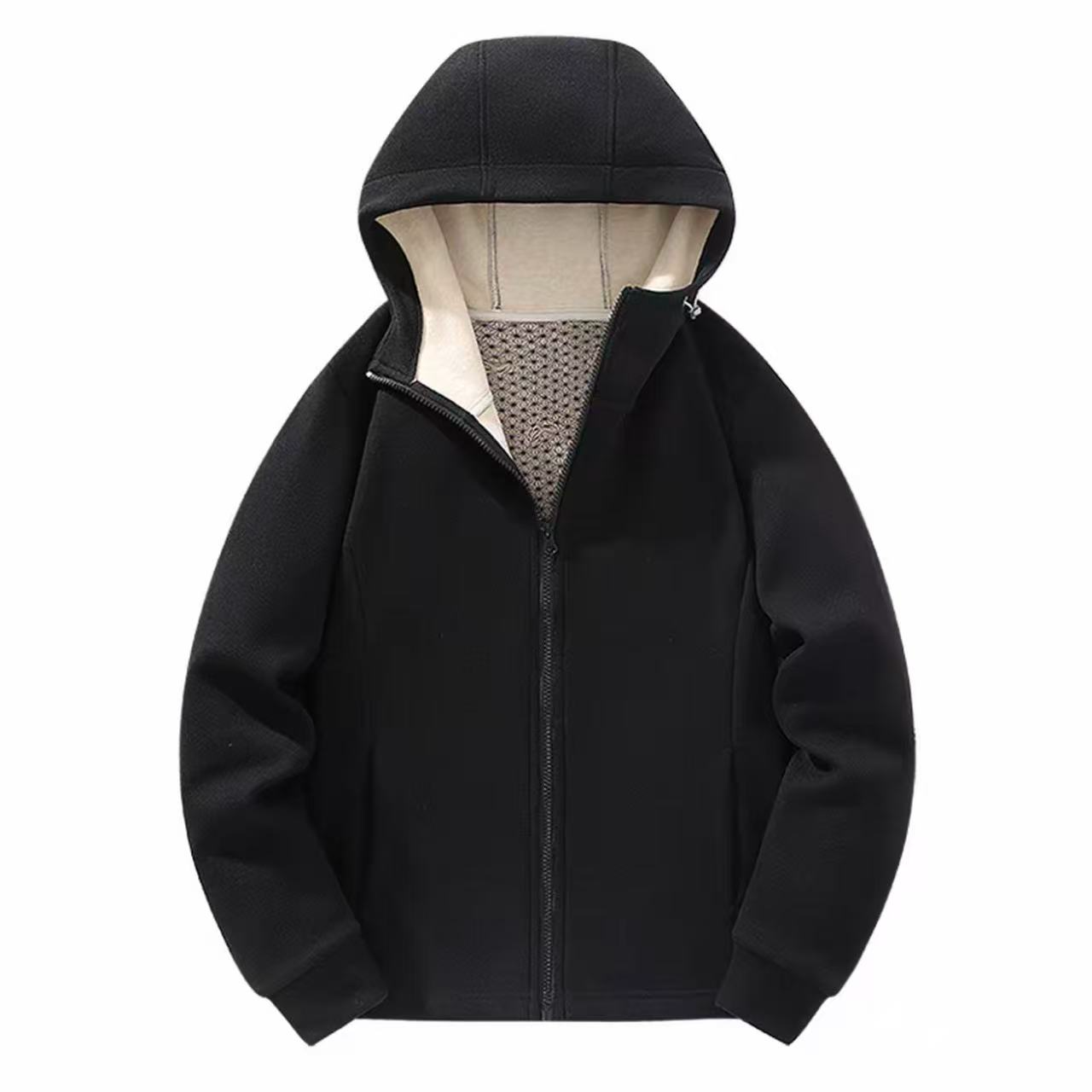 M286  桑蚕丝+绵羊毛 防风加厚贴片护肩连帽带口袋拉链女外套