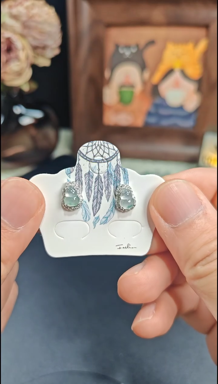 银S925镶嵌翡翠耳饰抬****光翡翠耳饰S925银镶嵌