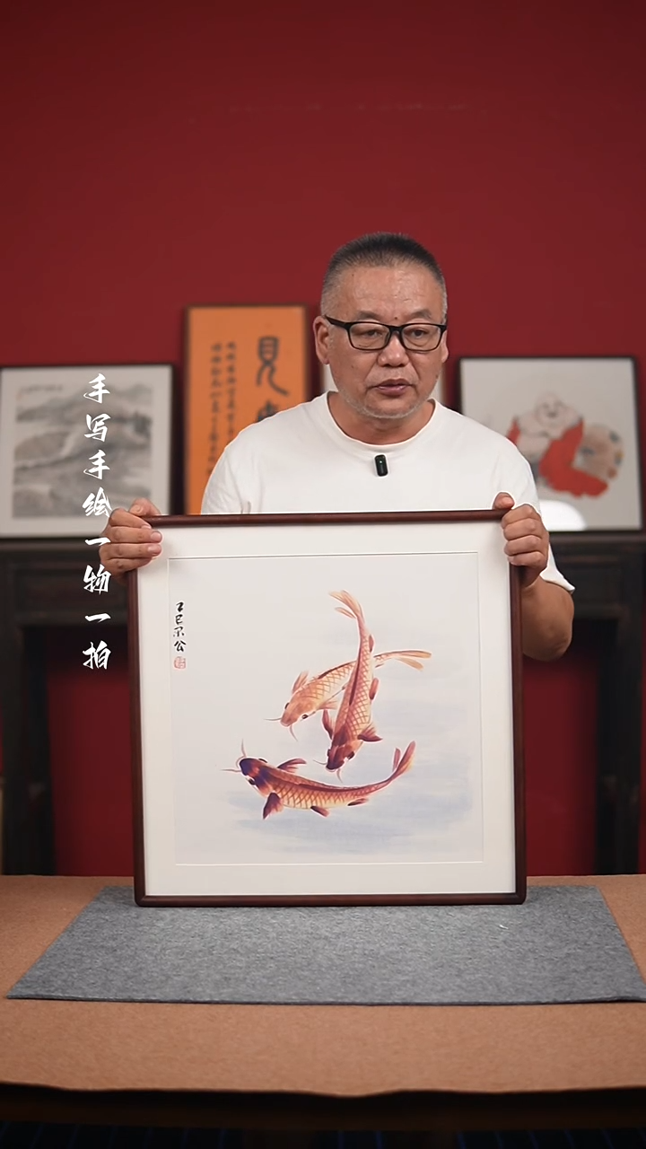 国画手绘-52*52实木框花鸟