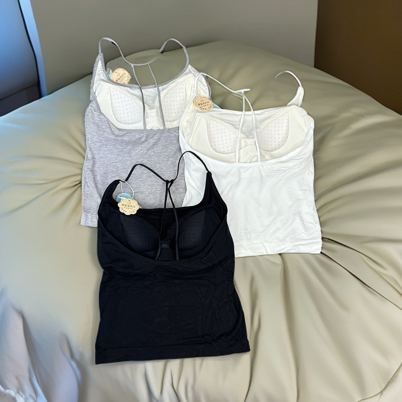 丁字形漏后背莫代尔乳胶垫背心打底吊带美背29237