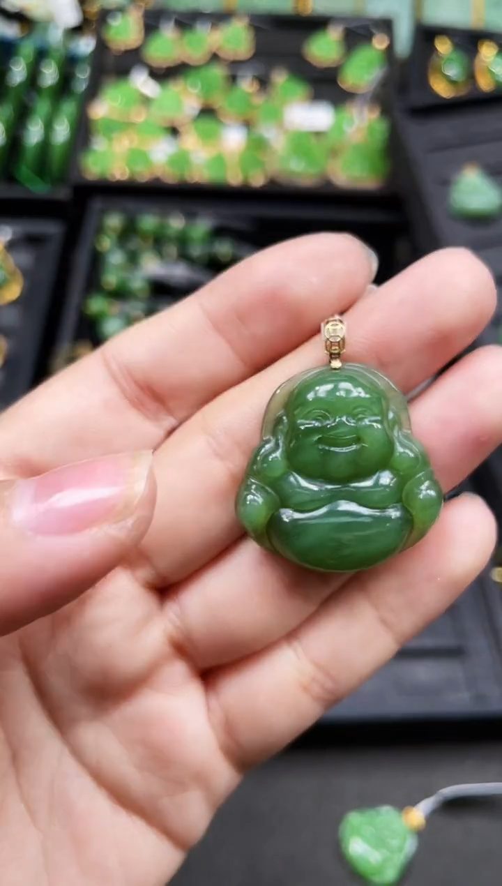 【闪购商品】和田玉吊坠18K金镶嵌30MM 多样性发一
