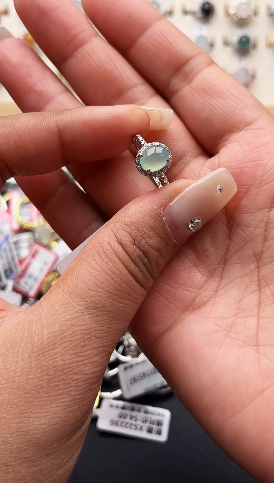 【闪购商品】翡翠戒指银S925镶嵌缅甸天然A货翡翠S925银镶嵌