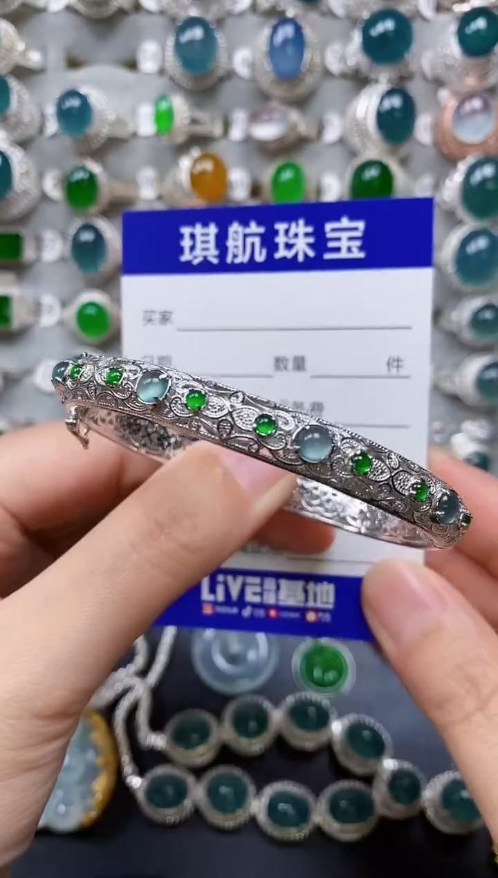 【闪购商品】翡翠手镯银S925镶嵌0452